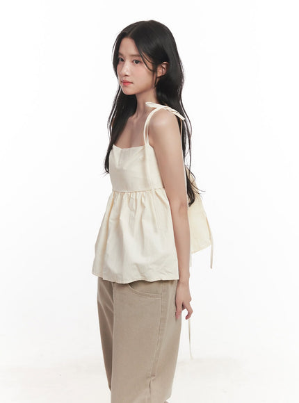 flare-square-neck-ribbon-cami-top-ca511 / Light beige