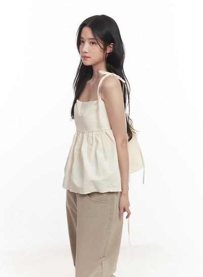 flare-square-neck-ribbon-cami-top-ca511 / Light beige