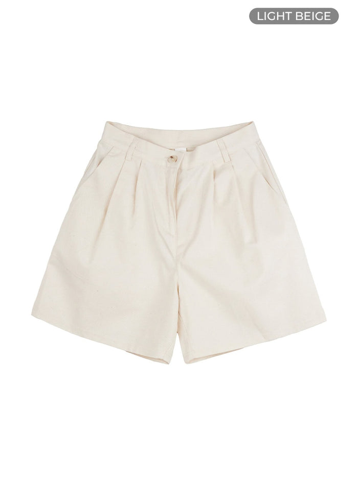 pintuck-cotton-shorts-ou418 / Light beige