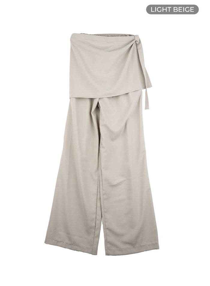 solid-wrap-wide-leg-trousers-ca426 / Light beige