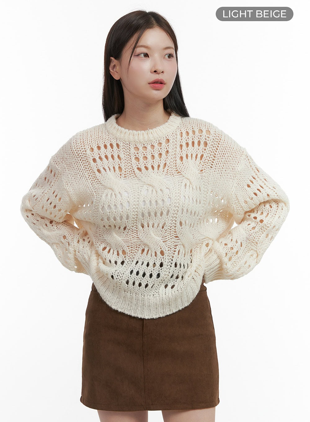 see-through-hollow-knit-sweater-oo416 / Light beige