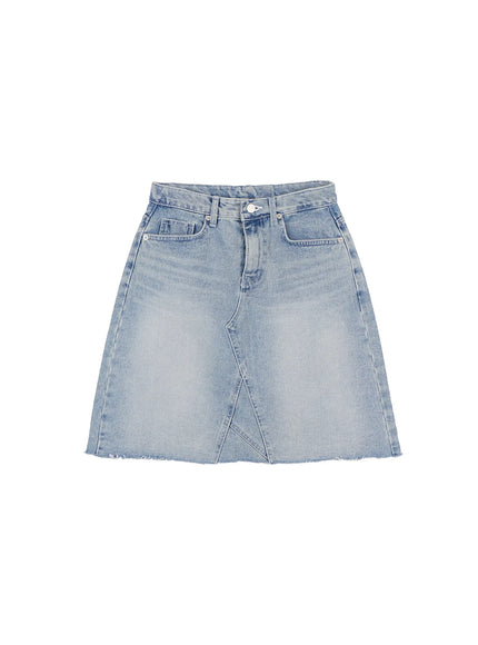 Frayed-Hem Denim Midi Skirt CL529
