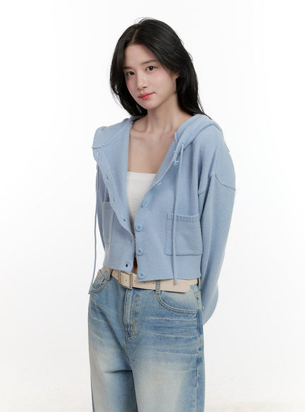 pocket-hooded-buttoned-cardigan-cf527 / Light blue