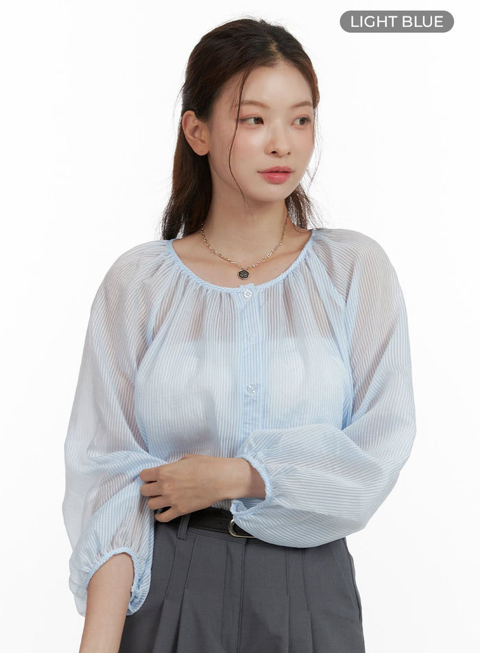 buttoned-summer-long-sleeve-blouse-ou411 / Light blue