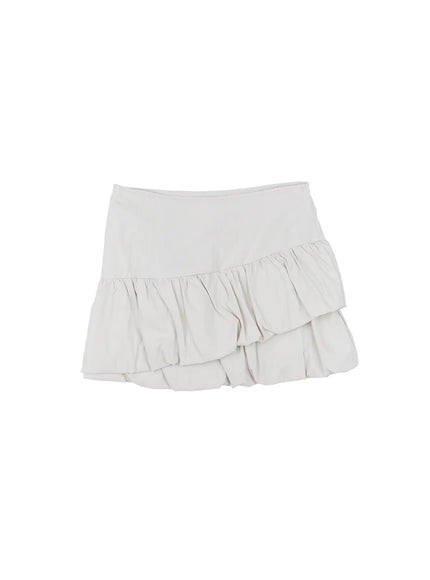 asymmetric-shirred-mini-skirt-cu518 / Light gray