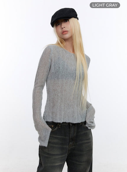 buckle-cut-out-knit-top-co422 / Light gray