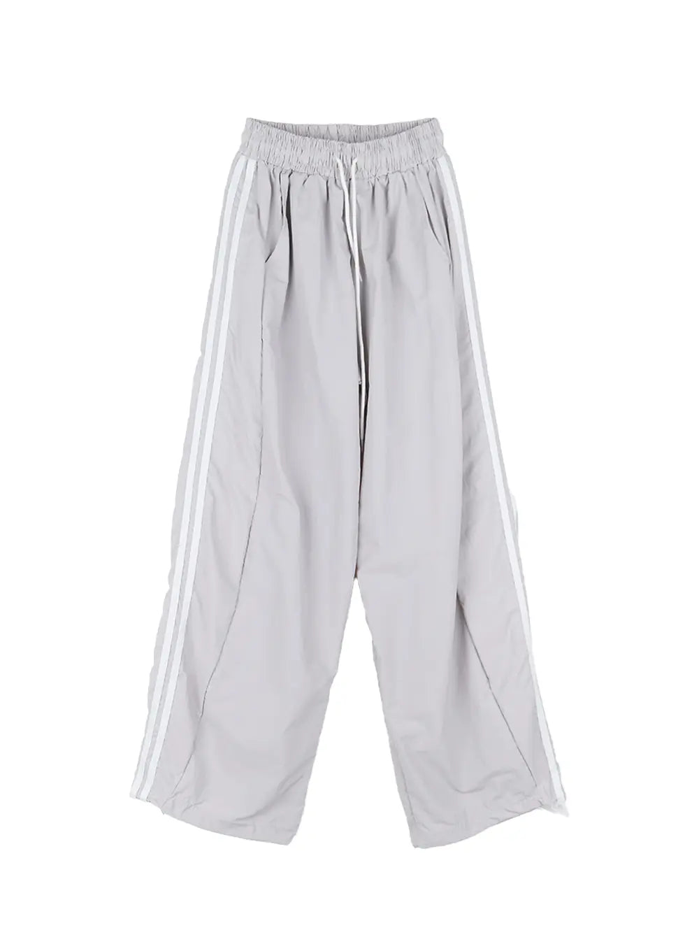 striped-wide-leg-nylon-track-pants-cl509 / Light gray