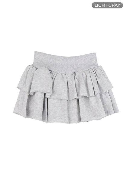 ruffle-banded-cotton-mini-skirt-cs403 / Light gray