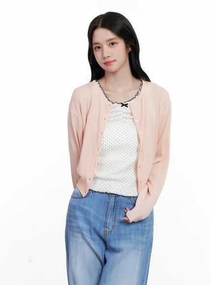Round-Neck Mesh Knit Cardigan CL516
