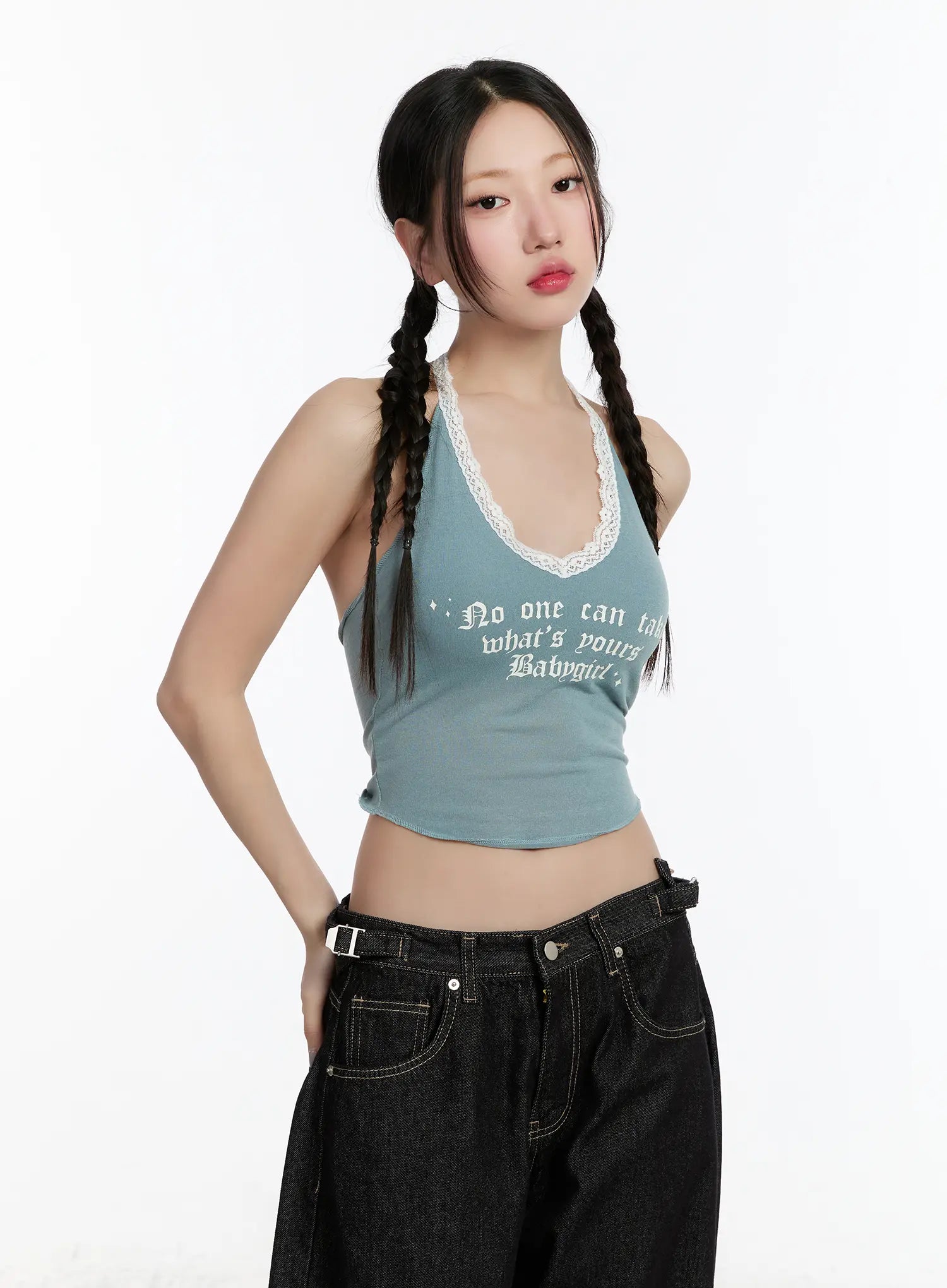 Lace Trim Halter Crop Top CM511