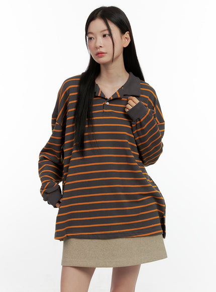 oversized-striped-long-sleeve-shirt-on408 / Orange