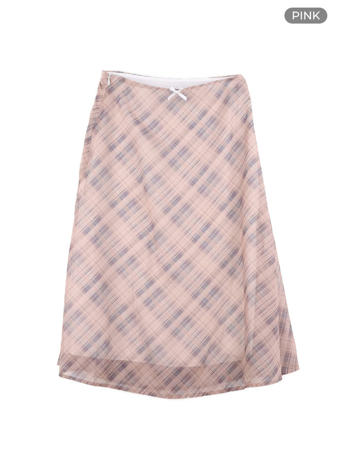 classic-plaid-midi-skirt-oa405 / Pink