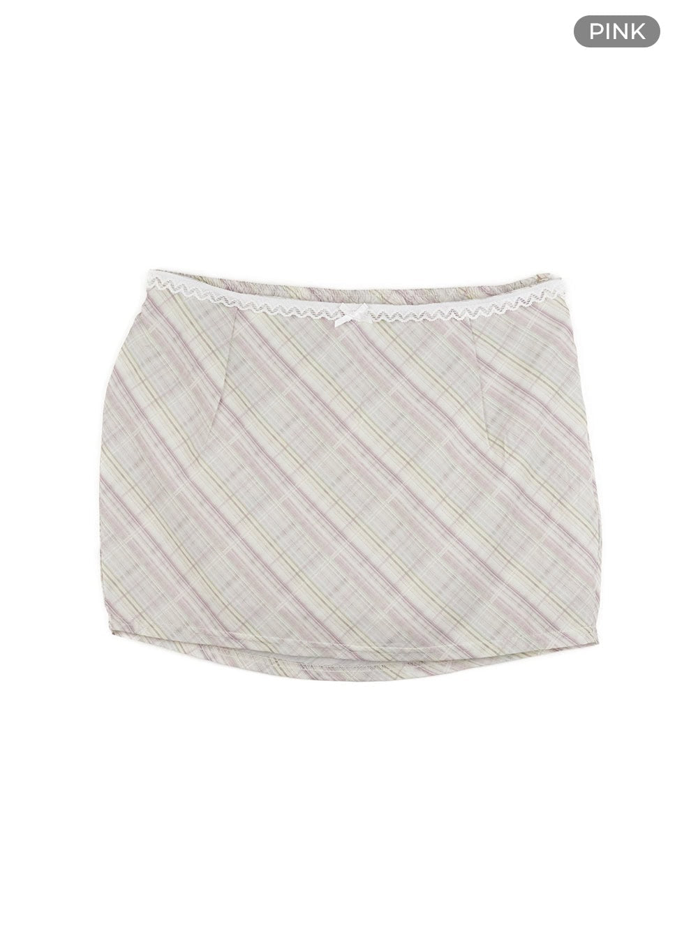 lace-ribbon-checkered-mini-skirt-cl431 / Pink