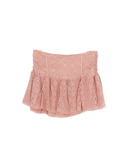 frill-trim-lace-skirt-cf524 / Pink