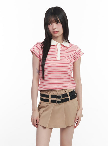 striped-crop-polo-shirt-cu506 / Pink