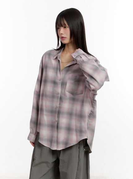 oversize-checkered-collared-shirt-ca509 / Pink