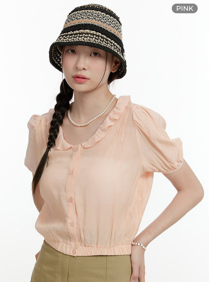 puff-sleeve-frill-blouse-ol424 / Pink