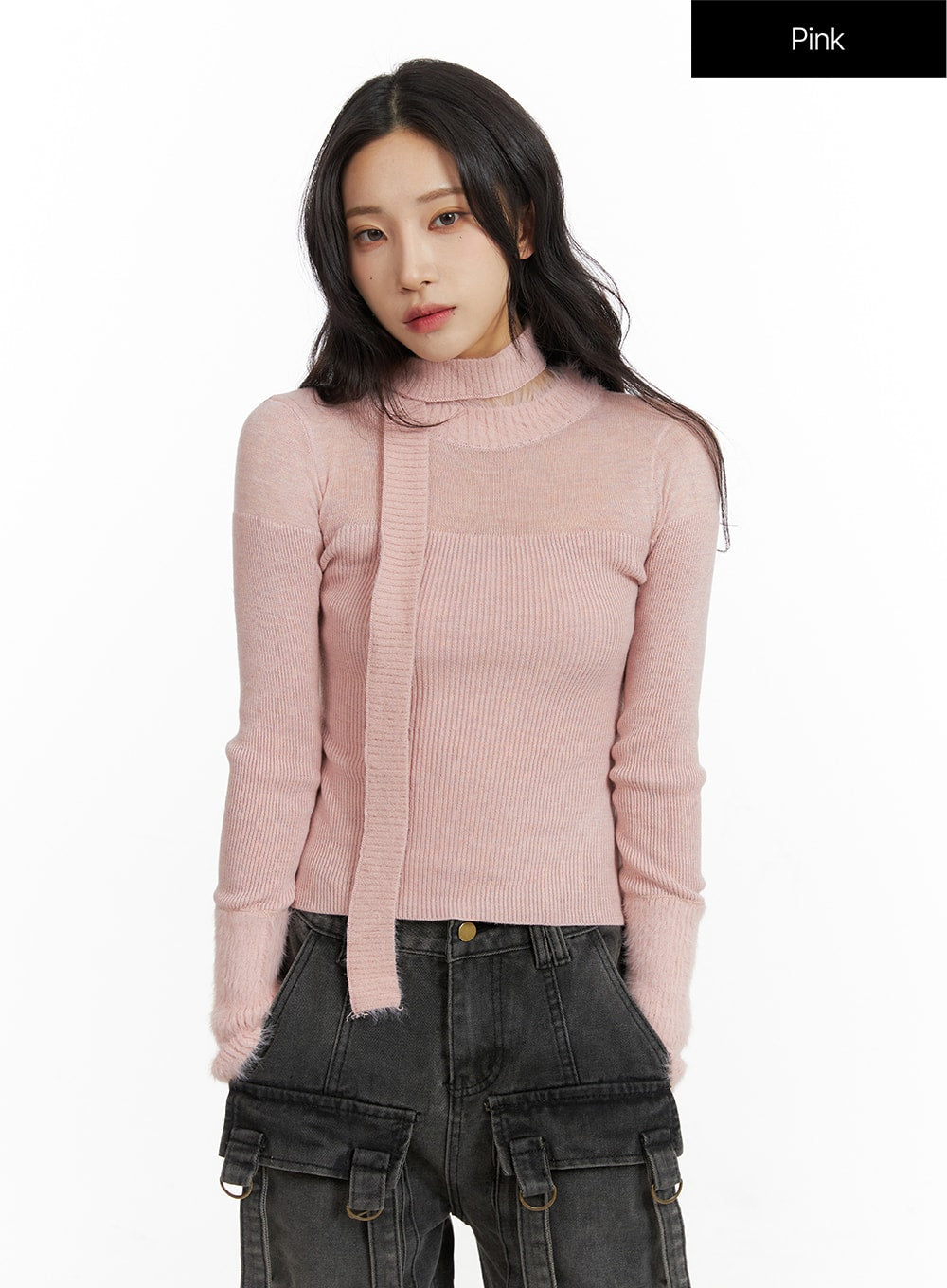 sheer-knit-top-with-matching-scarf-cf415 / Pink