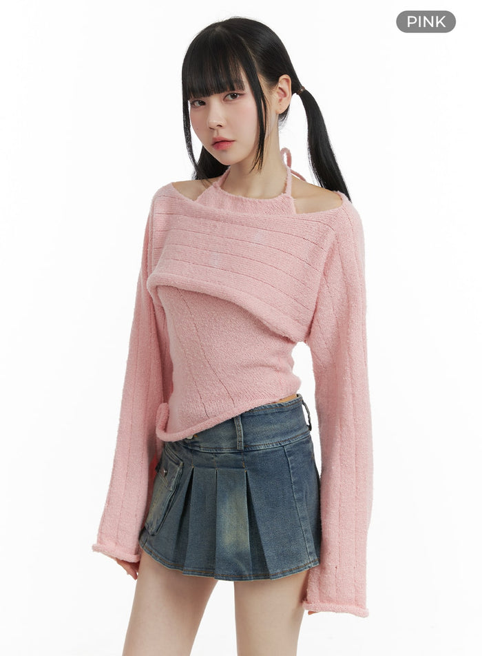 halter-top-bolero-sweater-set-om426 / Pink