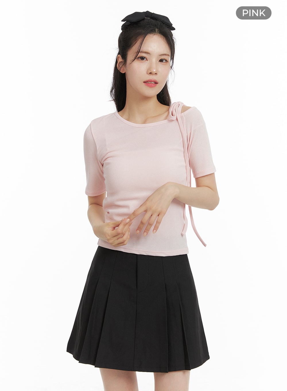 one-shoulder-strap-short-sleeve-om421 / Pink