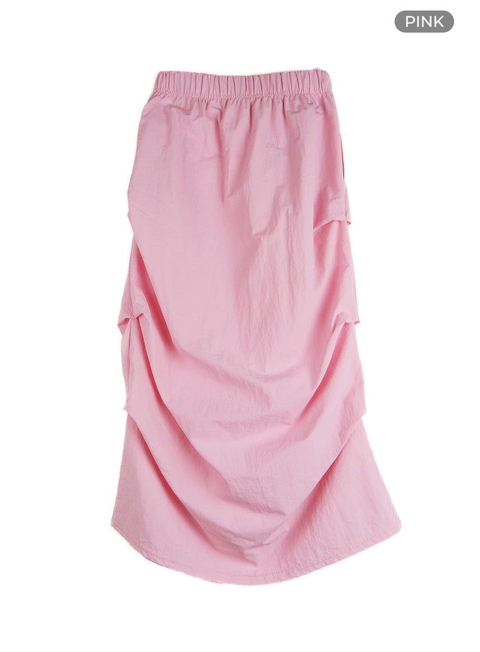 pintuck-nylon-maxi-skirt-of427 / Pink