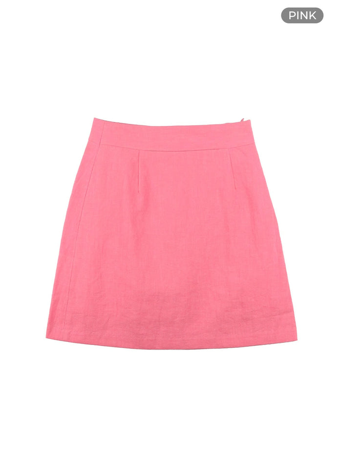 linen-mini-skirt-oy413 / Pink