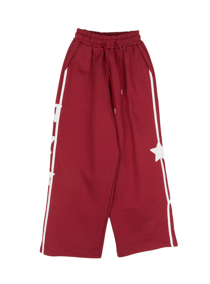 wide-leg-fleece-track-pants-cj512 / Red