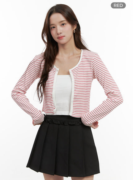 button-up-striped-crop-cardigan-oo421 / Red