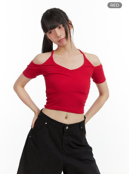 open-shoulder-crop-top-cl422 / Red