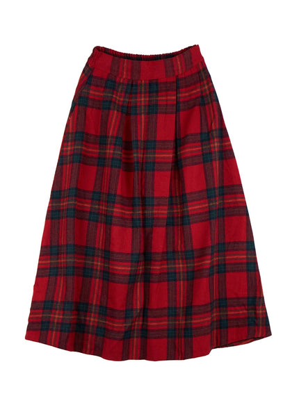 wool-blend-checked-maxi-skirt-od418 / Red