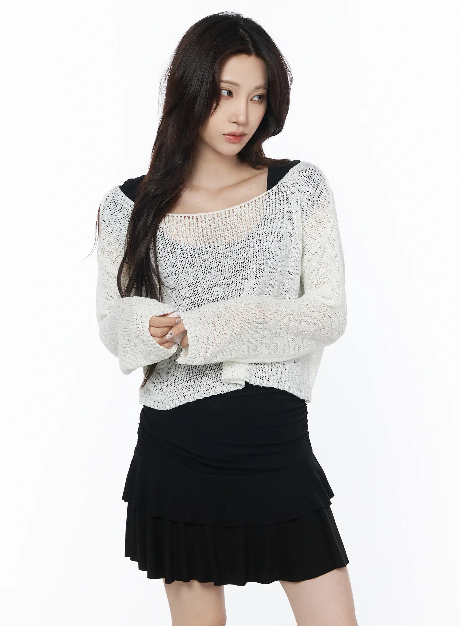 sheer-knit-relaxed-sweater-cu504 / White