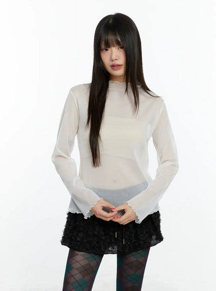 sheer-mock-neck-long-sleeve-top-cf509 / White