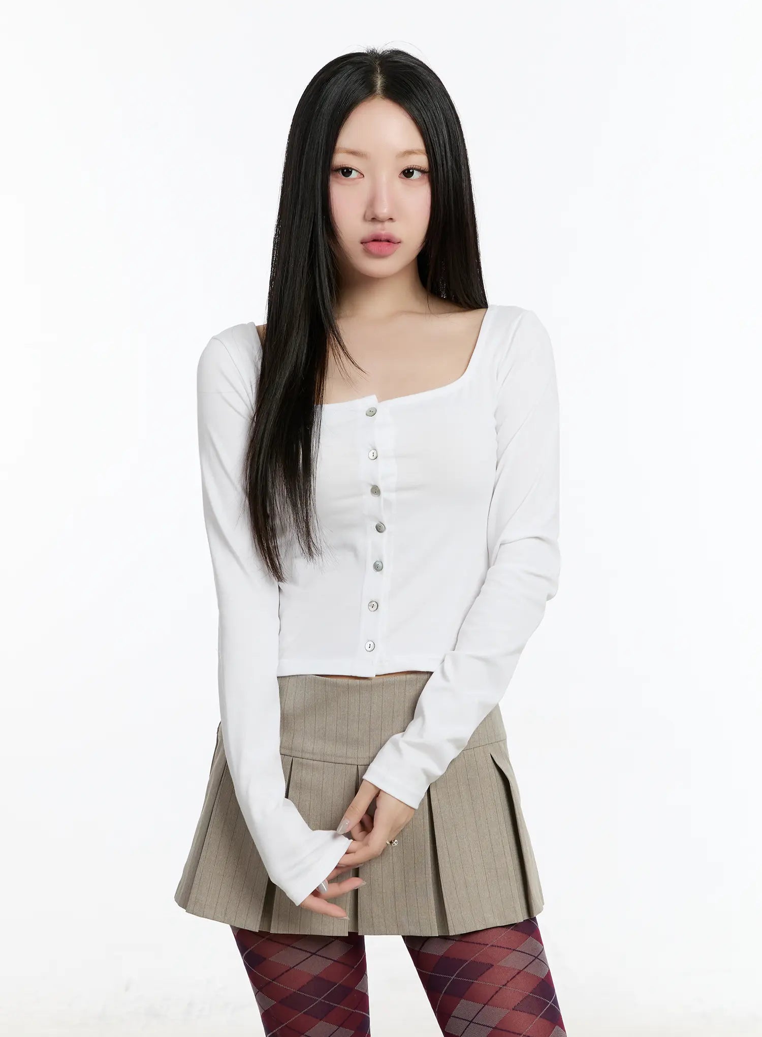 square-neck-button-up-crop-cardigan-cm511 / White