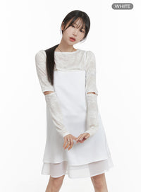 sheer-hem-sleeveless-mini-dress-ca404 / White