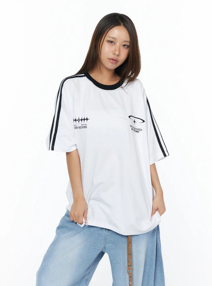 casual-striped-sleeve-tee-ca516 / White