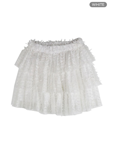 lace-frill-mini-skirt-of428 / White