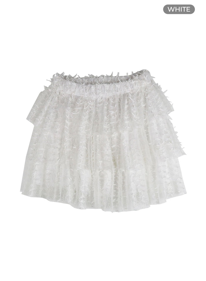 lace-frill-mini-skirt-of428 / White