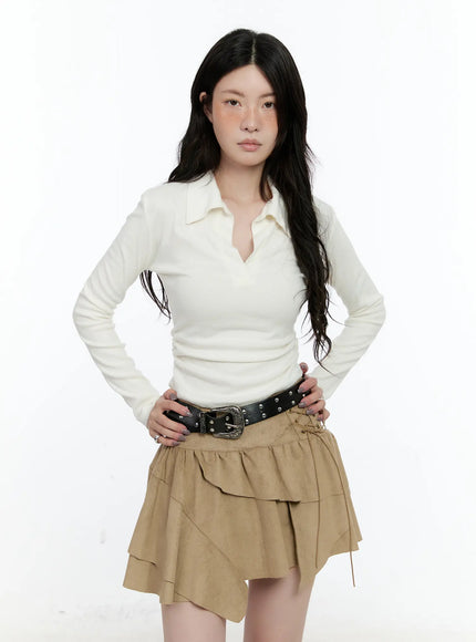 basic-polo-neck-long-sleeve-top-cn517 / White