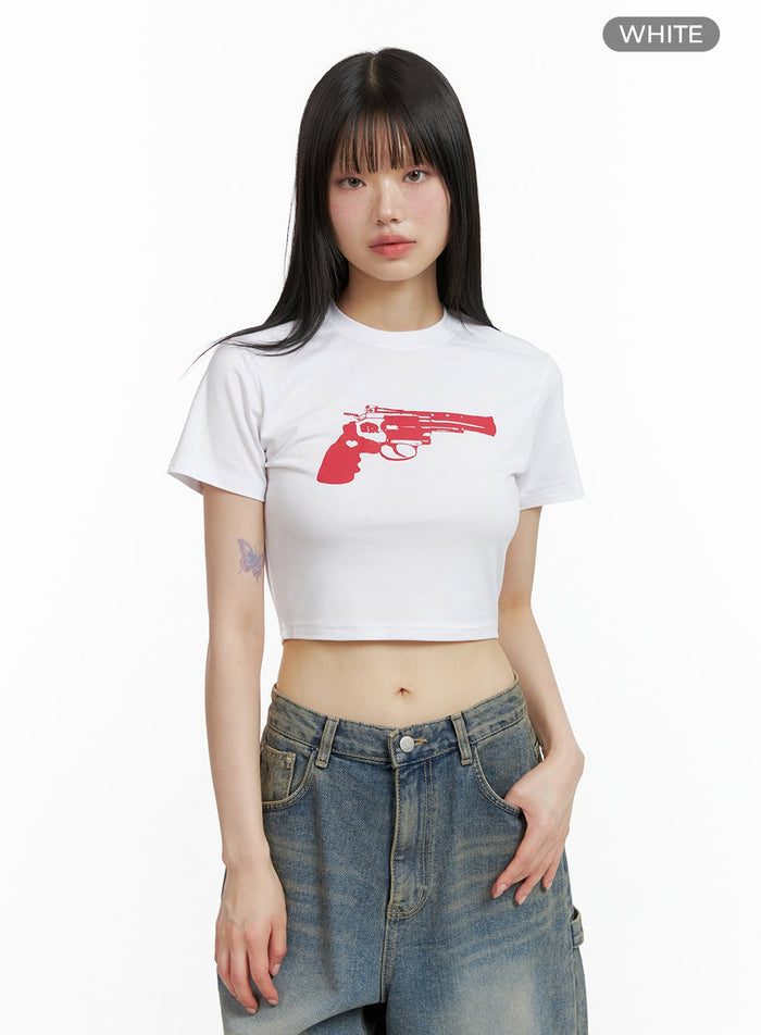 graphic-crop-top-cl401 / White