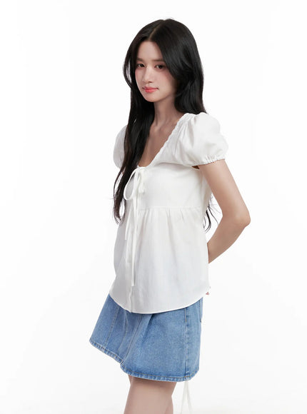 v-neck-puff-sleeve-summer-top-cl516 / White