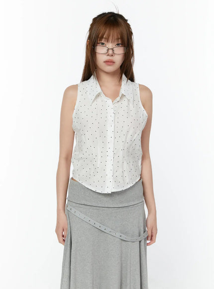 polka-dot-sleeveless-blouse-cy518 / White