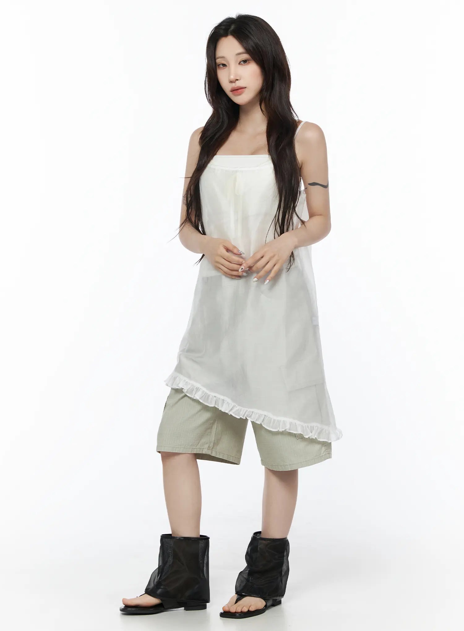 sheer-ruffle-trim-midi-dress-cu504 / White