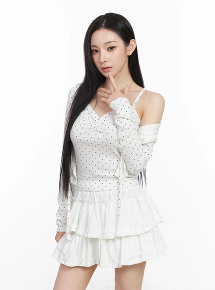 polka-dot-tank-and-cardigan-set-cm518 / White