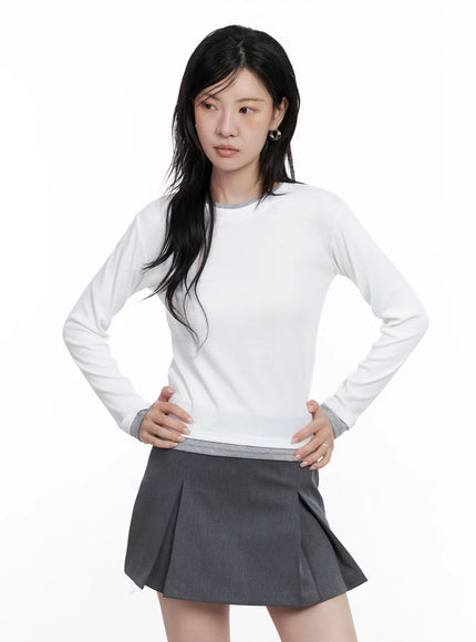 two-tone-long-sleeve-top-cs529 / White