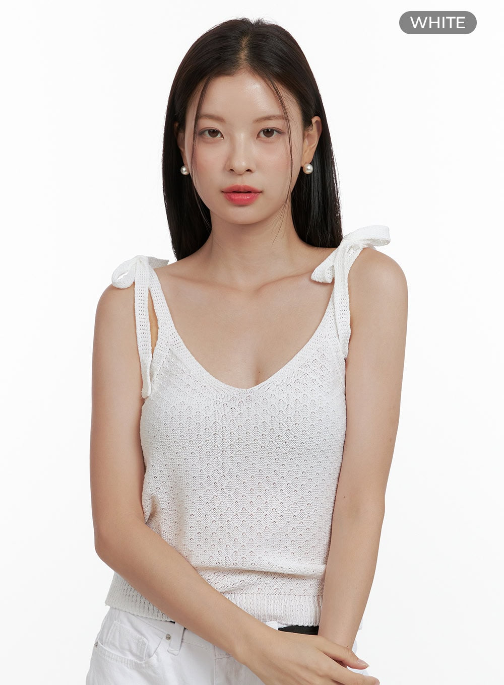 ribbon-strap-sleeveless-knit-top-ol411 / White