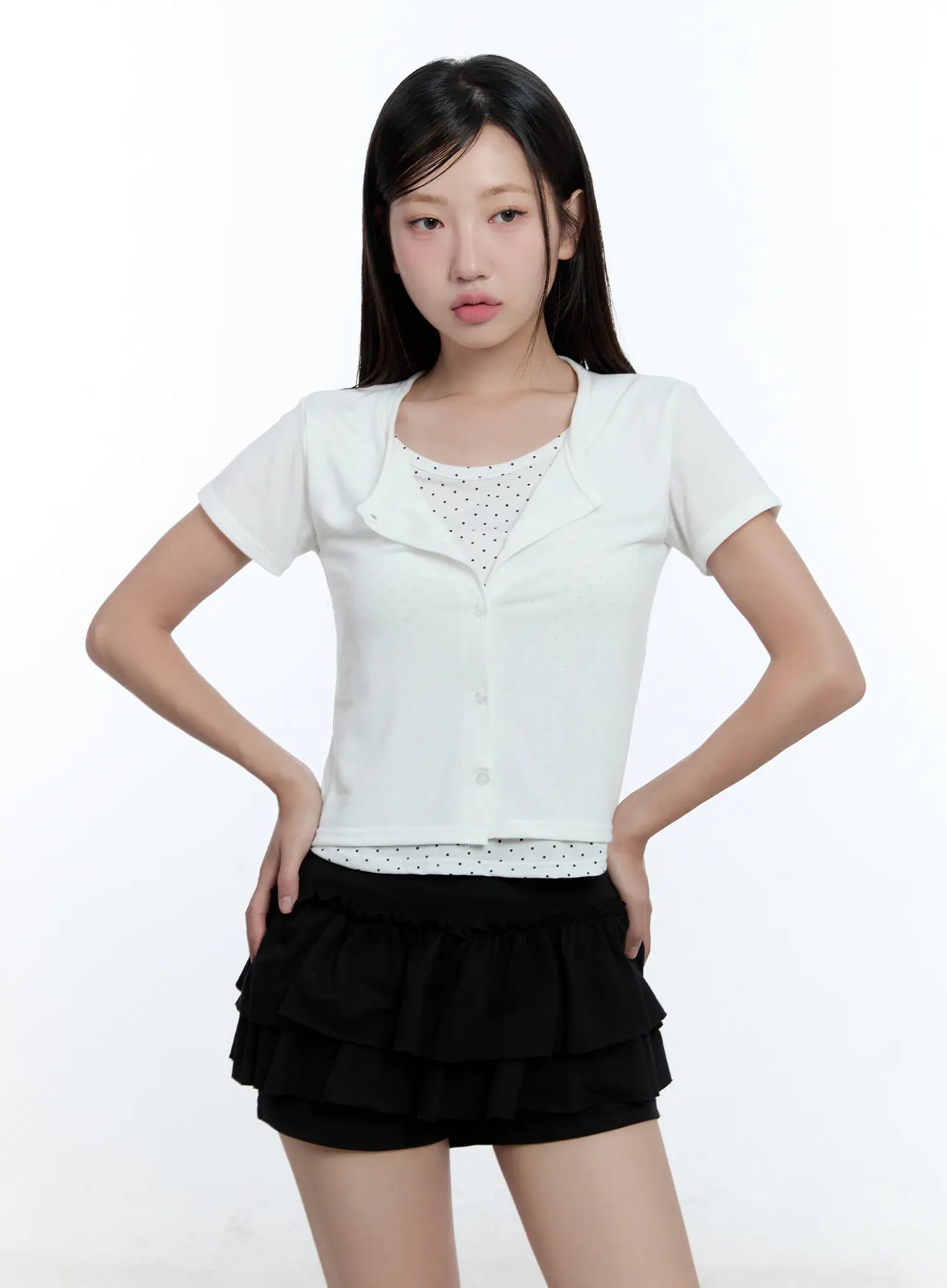 polka-dot-layered-crop-tee-cu526 / White
