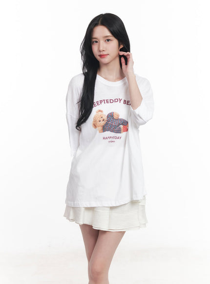 teddy-graphic-oversize-t-shirt-cy526 / White