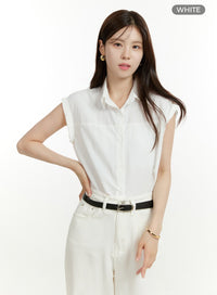 collared-buttoned-sleeveless-shirt-ou428 / White