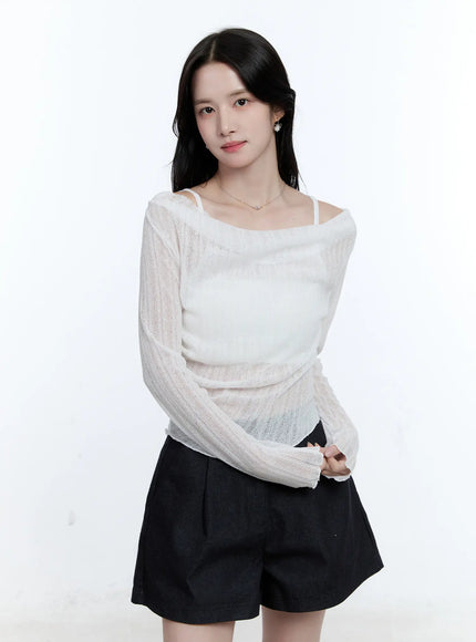 mesh-knit-off-shoulder-and-cami-set-cg513 / White