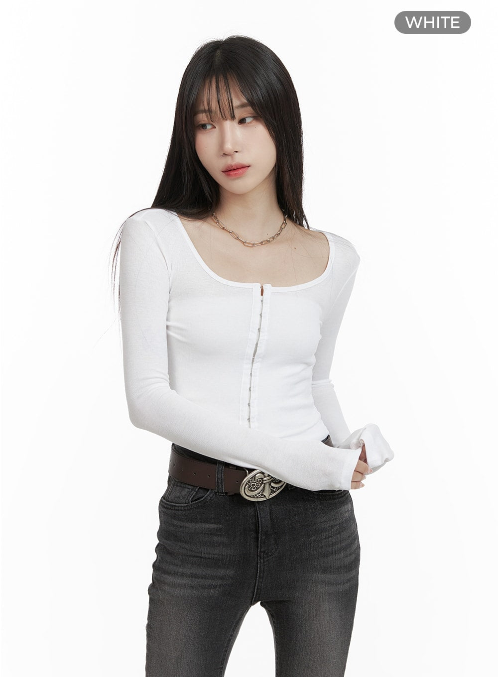 u-neck-hook-crop-top-ca403 / White